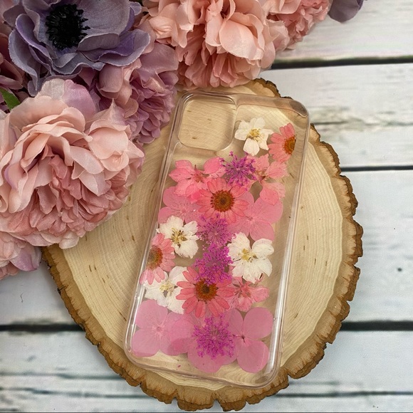 Hand Pressed Pink and White Flower iPhone Case - Picture 9 of 13